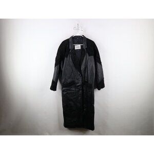Vintage 90s Streetwear Womens Medium Gothic Paisley Leather Trench Coat Jacket